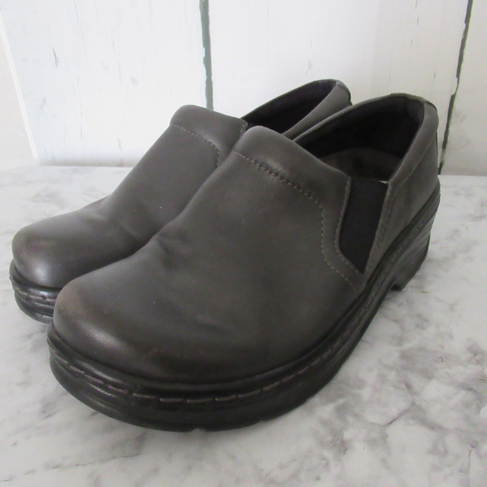Klogs Naples Shoes 8.5 Gray Leather Slip On Clogs Comfort Slip Resistant
